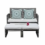 Orange Casual 3 Pieces Outdoor Wicker Loveseat Sofa Furniture Set with Ottoman Cushioned Seat Lounge Chair Couch for Patio, Backyard, Poolside