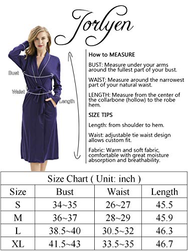 Women Robe Soft Kimono Robes Cotton Bathrobe Sleepwear Loungewear with Oblique V-Neck Heather (Navy Blue M)