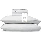 BOLL & BRANCH Percale Hemmed Sheet Set - Cooling Breathable Bed Sheets for Hot Sleepers - Full, Sky - Luxury 100% Organic Cotton - 1 Flat, 1 Fitted, 2 Pillowcases