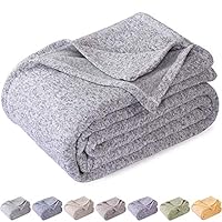 KAWAHOME Knit Blanket Lightweight Warm Fuzzy Heather Jersey Blankets All Season for Couch Sofa Bed King Size 108 X 90 Inches Grey and White