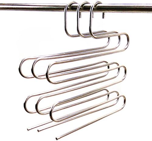 3 Pack Pants Hangers, Angelry S-type Multi-Purpose Stainless Steel Magic Hangers with 5 Layers Storage Rack for Pants Jeans Scarf