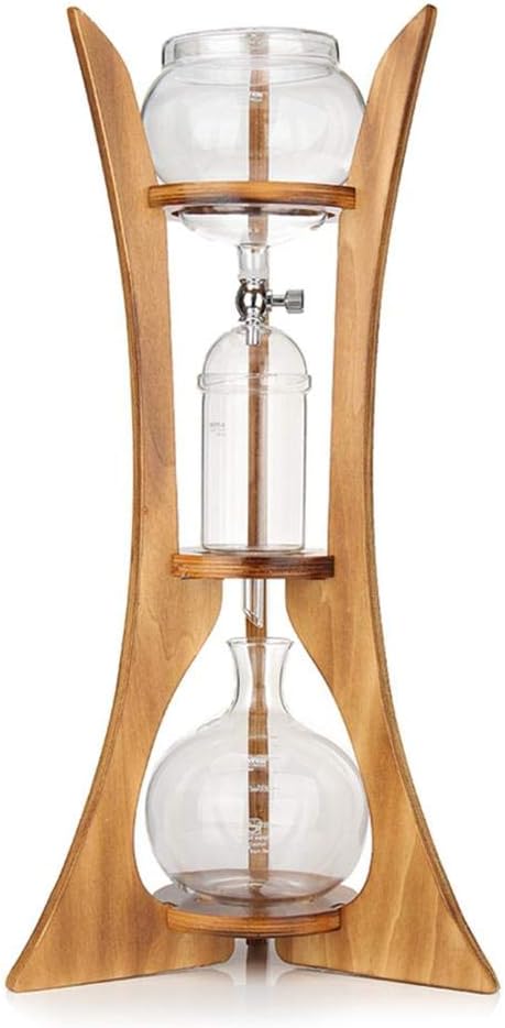 TSY Brown Frame Cold Brew Drip Coffee Maker Iced Coffee Cold Brew Dripper Maker Wooden, 600ml