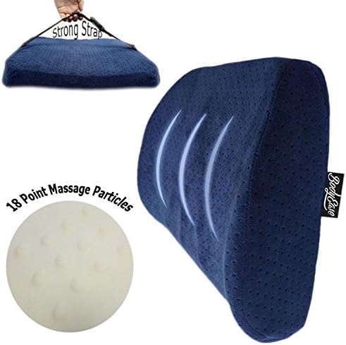 Smart Memory Foam Lumbar Support Lower Back Cushion Pillow with 18 Point Massage Particles for Spine Alignment and Instant Relief from Lower Back Pain, with Carrying Case