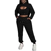 Aceilika Women 3 Piece Sweatsuit Set Sexy Long Sleeve Pullover Cropped Hoodie Tank Top and Jogger Sweatpants Tracksuit