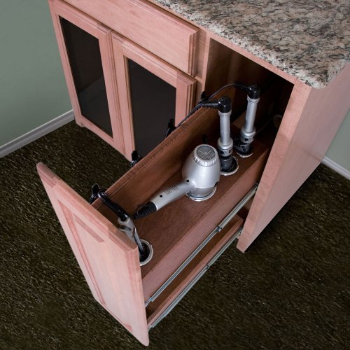 POJJO Vanity Valet Pullout – Curling Iron, Flat Iron, and Hair Dryer Holder Pullout System (Unfinished Right Side)