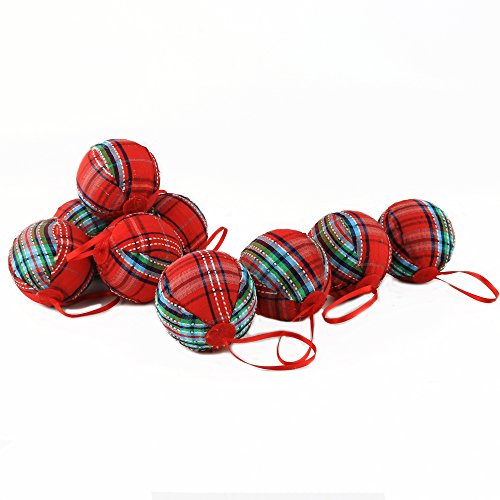 WEWILL 2.36" (60mm) Red Plaid Ball Christmas Ornament Party Decoration,Set of 10 (Style 2)