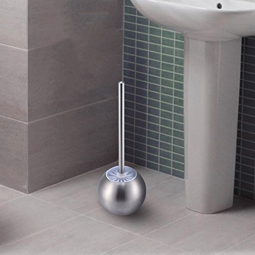 Stainless Steel Spherical Toilet Brush with Bowl Holder Base, Matte Finished, for Bathroom & Washroom Storage