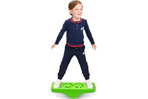 JOONLY Kids Rocking Seesaw Balance Board with 5 Wooden Balls Sensory Training Rocking Board Balance Training Equipment Children Indoor Outdoor Activity Toy (Green)