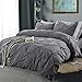 Vailge 3 Piece Pinch Pleated Duvet Cover with Zipper Closure, 100% 120gsm Microfiber Pintuck Duvet Cover, Luxurious Pintuck Decorative(Grey,Queen)