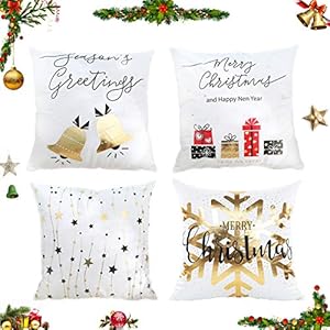 Zierkissenbezüge 4 Stück kissenbezug weihnachten,Kissenbezug Frohe Weihnachten,Wohnkultur Leinen Dekokissen,Schneeflocke…