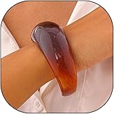 Uarein Chunky Orange Acrylic Bangle Bracelet Irregular Acrylic Resin Open Bangle Wide Circle Geometric Wristbands Jewelry Accessory Presents for Women Wife