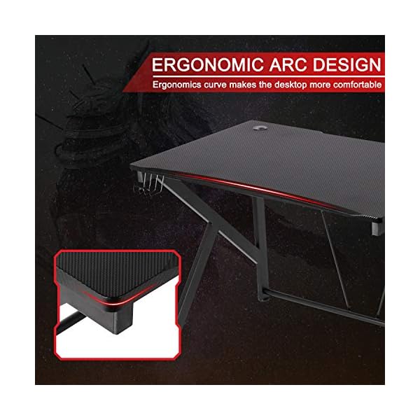 LYNSLIM Ergonomic Gaming Desk 42” K Shaped Computer Table for Home Office Gamer Workstation