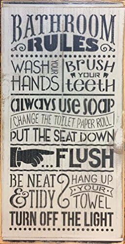 Bathroom Rules...Turn Off The Light Distressed Wood Sign