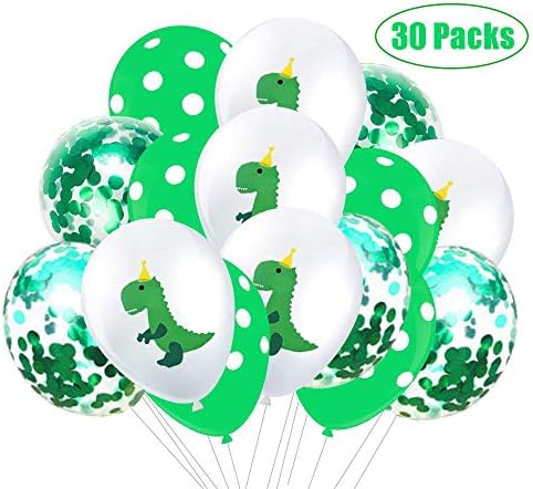 TSLin (30 Packs) Dinosaur Party Latex Balloons and Confetti Balloons - Dino Baby Shower/Birthday Party Decorations Jungle Jurassic World Party Supplies