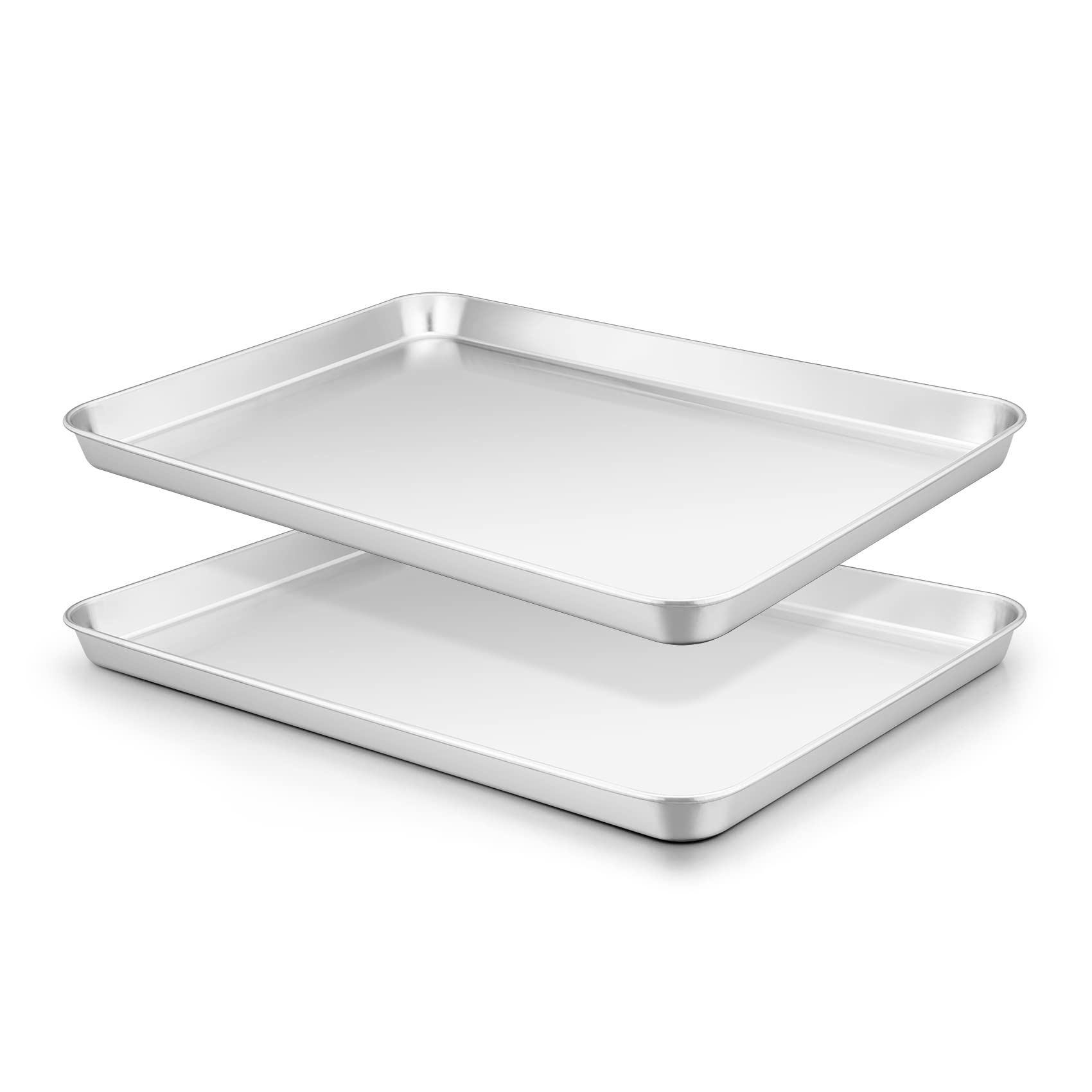 Oven Baking Tray Set of 2, Onader Stainless Steel Baking Cookie Sheet Pans for Baking Cooking Serving, Non Toxic & Healthy, Mirror Finished & Dishwasher Safe, 31.4x24.6x2.5cm