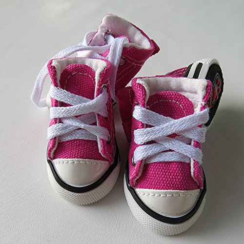 URIJK Pet Dog Canvas Sporty Shoes Nonslip Causal Boot Shoes Lace up Outdoor Booties Sneaker Paw Protector for Small Medium Large Doggies Puppies 4 Pcs