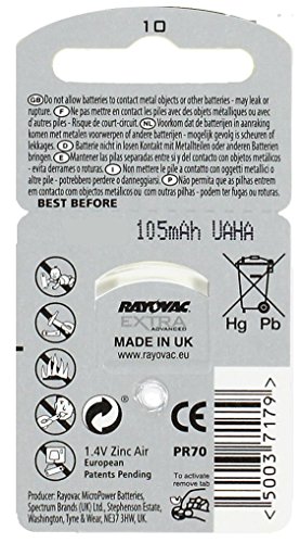 Rayovac Extra Advanced Hearing Aid Battery Type 10 Pack of 6