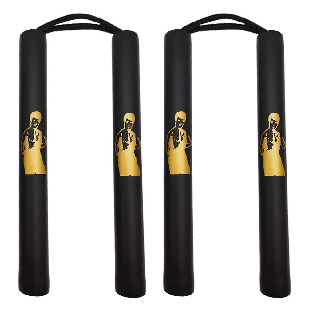 Fayscingo 2 Pairs Foam Nunchucks Padded Sponge Training Practice Cord Nunchakus Martial Arts Nunchucks for Kids and Beginners (Black+Black)