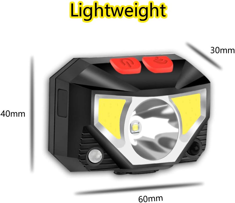 LED Rechargeable Headlamp, Headlights With 5 Lighting Modes, COB Enhanced USB Head Lamp/ 800Lumens Motion Sensor Head Lamp/ 200m Range, IP65 Waterproof Best For Running, Hiking 2Pack (Red) - - 