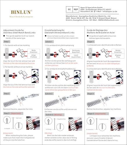 BINLUN Stainless Steel Watch Band, Metal Watch Strap for Men Women Replacement with Double-Lock Deployment Clasp Polished Watch Bracelet Silver Black Gold Rose-gold 18/19/20/21/22/24mm