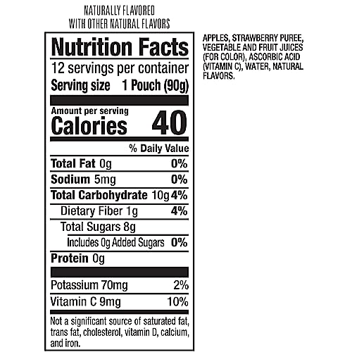 MOTT’S NO SUGAR ADDED STRAWBERRY APPLESAUCE, 3.2 OZ CLEAR POUCHES, 12 COUNT