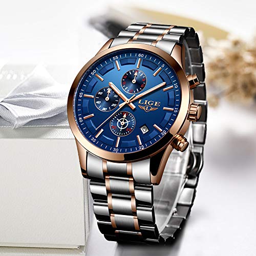 LIGE-Hombre-Reloj-Elegante-Deportes-Reloj-de-Cronografo-de-Cuarzo-Analogico-Impermeable-con-Moda-Negro-Pulseras-de-Acero-iInoxidable