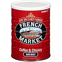 French Market Coffee, Coffee and Chicory, Dark Roast Ground Coffee, 12 Ounce Metal Can
