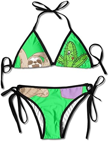 Doormat shirts Women's Happy Sloth Cactus Tie Side Bikini Swimsuit Beach Swimwear