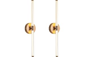 KUZZULL Wall Sconces Set of Two Brushed Brass Gold LED Wall Lights Modern Linear Sconces Wall Lighting Indoor Sconces Wall Decor Set of 2 Wall Lamps for Living Room Wall Scones, Wall Lights Set of 2