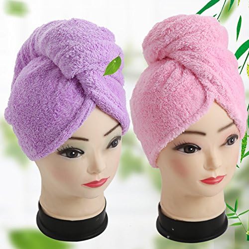 Cooptop Women's Bamboo Hair Turban Towel Twist Wrap Fast Drying Absorbent Bamboo Fiber Dry Hair Cap for Mother Sister Daughter, 2 Pack (Light Purple and Pink)