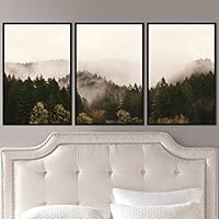 3 Piece Framed Canvas Wall Art Foggy Mountains Canvas Prints Home Artwork Decoration for Living Room,Bedroom - 16