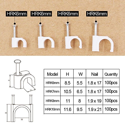 image for Swpeet 400 Pcs Multiple Models Premium Plastic Round Cable Wire Clips 