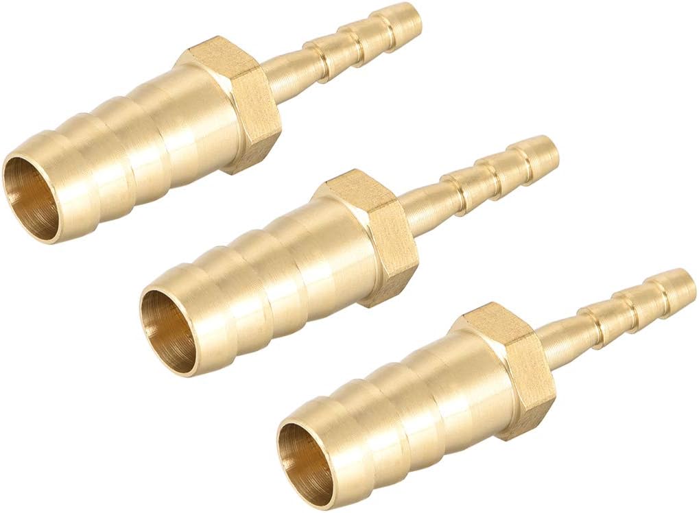 sourcing map Straight Brass Barb Fitting Reducer, Fit Hose ID 10mm to 4mm 3pcs, Gold, 10mm x 4mm