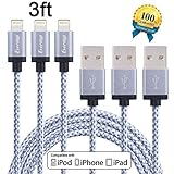 EverDigi 3 Pack 3FT iPhone Lightning Charging Cable Cord Nylon Braided 8pin to USB Charge and Sync Cable for iPhone SE/6/6s/6 plus/6s plus,5c/5s/5,iPad Air/Mini,iPod Nano/Touch, Compatible with Ios9