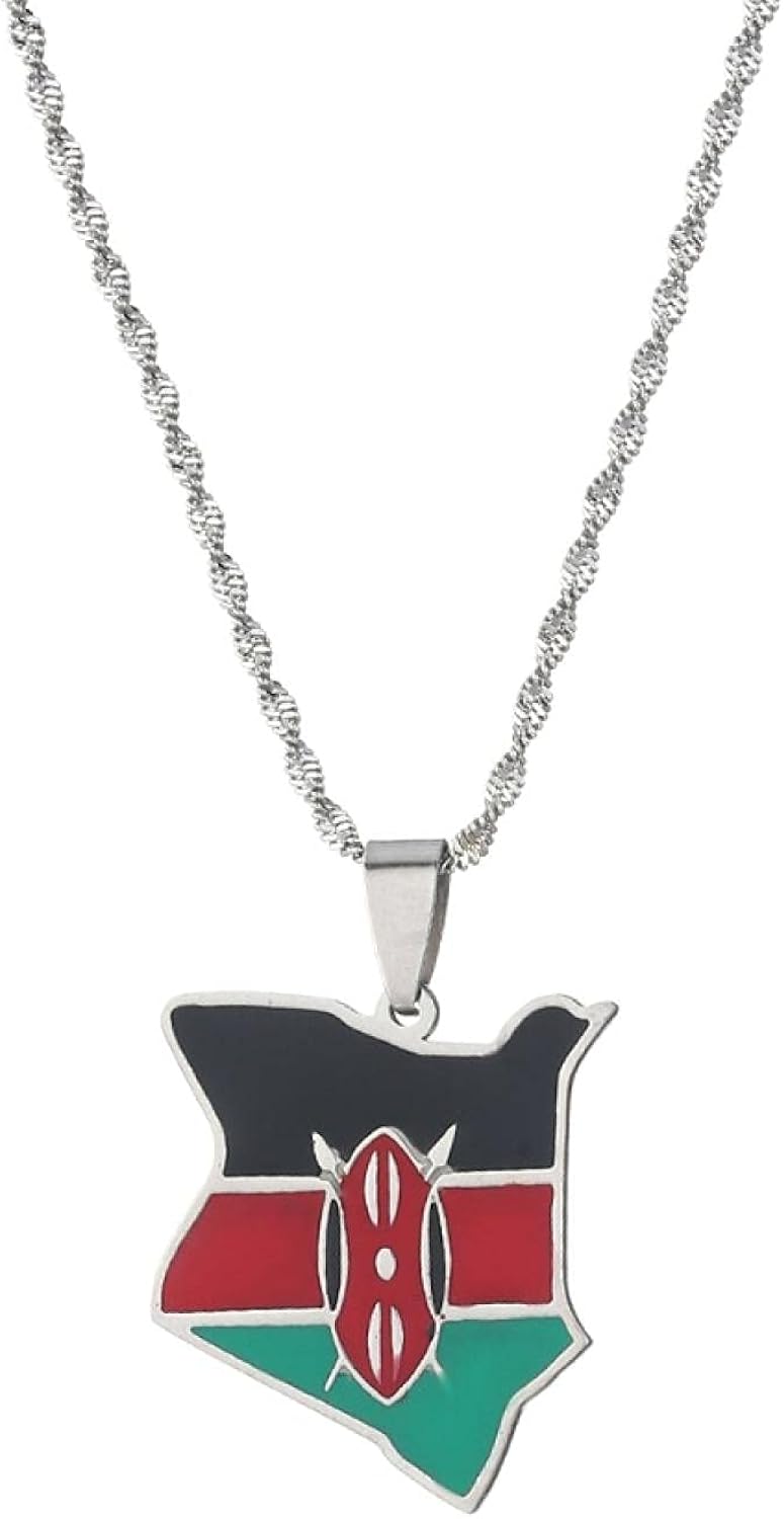 Map Of Kenya Flag Enamel Pendant Necklaces Jewellery Gold