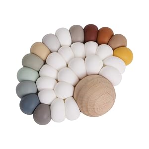 AmazingM Baby Teething Toy,Food Grade Silicone Beads and Beech Wood Teether for 0-6 6-12 Months,Wooden Sensory Nursing Toys,Hand-Made Gift for Infants and Toddlers,BPA Free(Rainbow)