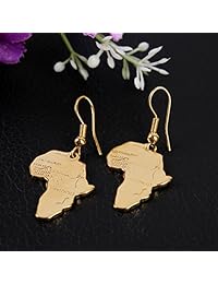 Arete colgante de latón chapado en oro de 24 K con forma del mapa de África