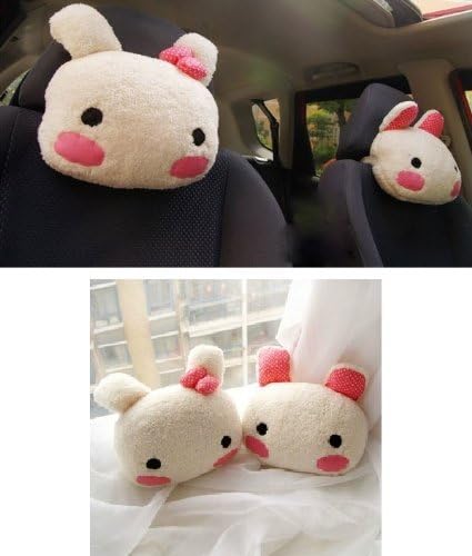 SOCOOL66 1 Pair Cute Lovely Plush Small Eye Rabbit Car Auto Headrest Head Pillow Seat Neck