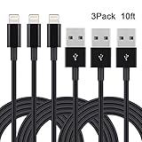 Cordify 3Pack Extra Long 10FT Lightning to USB Charger Cable, 8 Pin USB Sync and Charging Cords Compatible with iPhone 7/7 Plus/6s/6s Plus/6/6 Plus/5s/5c/5/SE, iPad/iPod (Black)