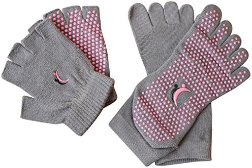Koyto Sports Yoga Pilates Socks and Gloves Set, Cotton Non Slip Toe Socks