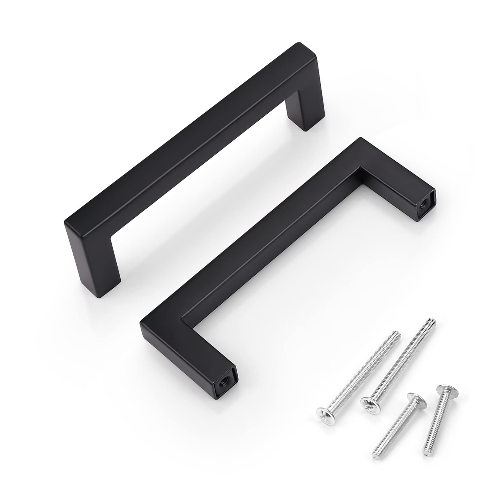Photo 1 of KNOBWELL 15 Pack 4 Inch Matte Black Kitchen Cabinet Handles Cabinet Pulls, Drawer Pulls Dresser Handles Square, Closet Pulls 4" Stainless Steel