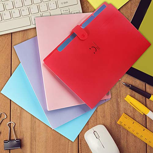 6 Pack Expanding File Folder 5 Pocket with 168pcs File Folder Labels, Plastic Organizer A4 Letter Size Expandable File Folder for School