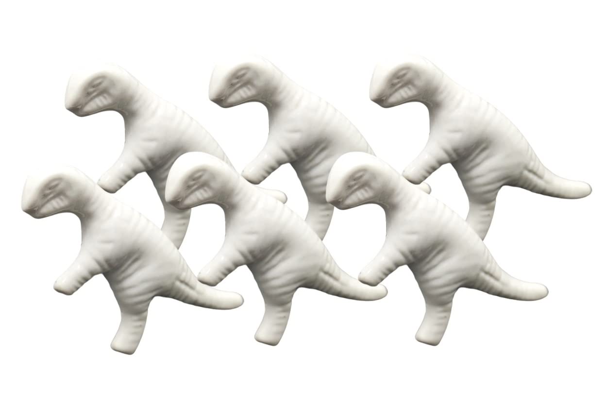 Infinity Decor Set of 6 Ceramic Knobs for Drawers, Cabinets & Cupboards - Safari Animal Design (White Dinosaur)