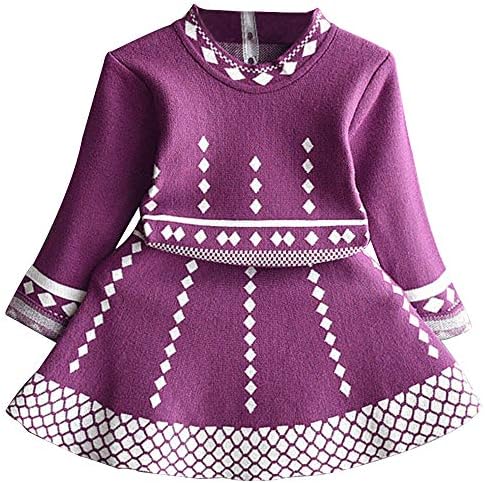 CONGMI Toddler Girls Knit Winter Sweater Dress Long Sleeve Argyle Crewneck Party Dress