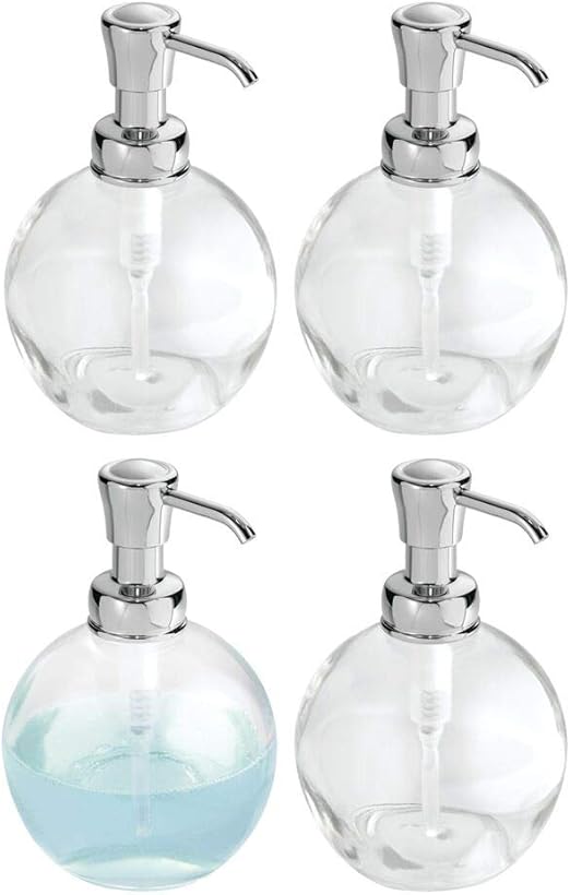 mDesign Round Glass Refillable Liquid Soap Dispenser Pump