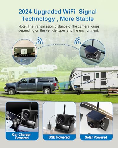 1080P Solar Magnetic WiFi Backup Camera,Wireless Hitch Camera with Night Vision, 365-Day Standby, Rechargeable Battery, Low Power Consumption,Rear Front View for RV, Trailer, Car for Phone Pad Android