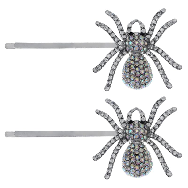 Lurrose 2pcs Spider Bobby Pins Rhinestone Spider Hairpins Halloween Gothic Horror Hair Accessories for Women Girls Party Decorations