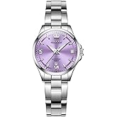 OLEVS Stainless Steel Watches for Women, Luxury Silver Ladies Watch with Date, Waterproof Analog Quartz Dainty Womens Watches, White/Pink/Blue/Purple Dial