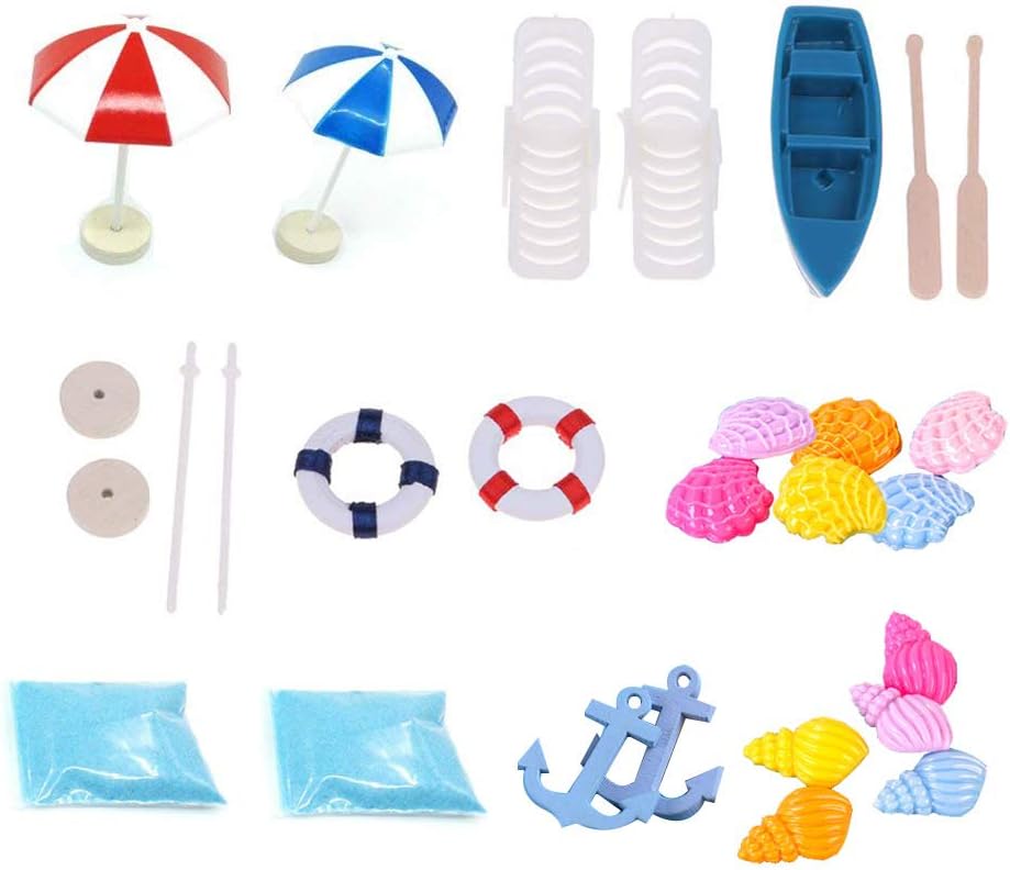 Miniature Ornament Kits Set, 15 Pieces Summer Beach Style for Dollhouse Decoration DIY Fairy Garden Plant Dollhouse Yard Garden Swimming Pool Life Scenes Decor Play Toy
