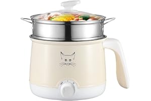 Avkobow Hot Pot, Electric Pot for Raman, Soup, Noodles, Steak, Oatmeal, Rapid Mini cooker with Temperature control, 1.8L (Khaki)